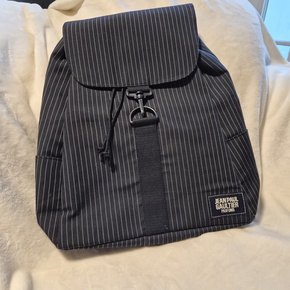 Jean Paul Gaultier Parfums Pinstripe Backpack Navy Blue White GWP Vintage Y2K